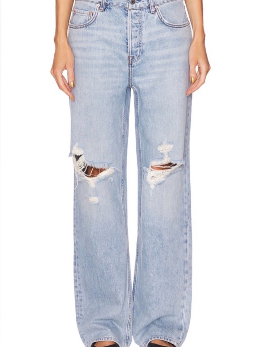 GRLFRND Light Blue Distressed Wide-Leg Jeans